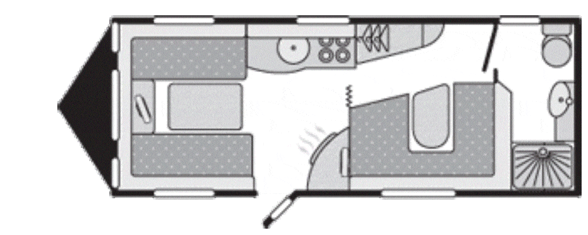 A group of four can sleep in comfort in the Sterling Europa 545, which comes with two convertible single beds in the front, as well as a convertible double bed in the rear, which can also be used as an extra sitting area. Furthermore, there is plenty of storage space in the built-in wardrobe, while there is also a bathroom area with shower and a compact kitchen space. In terms of cooking equipment, you can rely on the Thetford thermostatic oven and separate grill, the dual fuel hob with 800W electric hotplate and the built-in, ventilated microwave oven with digital controls. Other features in this single-axle caravan include a Thetford electronic ignition, digital control 107-litre fridge for keeping your food fresher for longer, as well as overhead lockers with positive catches to stop your other items falling out during transit. As with every other caravan in the Sterling Europa range, the 545 comes with European Whole Vehicle Type Approval so you can be sure it complies with all the strict EU weight, dimension and safety regulations. When it comes to the evening’s entertainment, you can use the built-in FM radio/CD player with iPod compatibility, or you can connect your own TV to either of the caravan’s television ports, which can be hooked up to an external aerial or satellite dish.